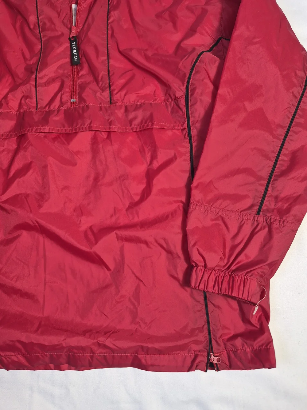 Vintage Tek JEAR Anorak Windbreaker Nylon Sz M Lightweight Red hooded Half Zip